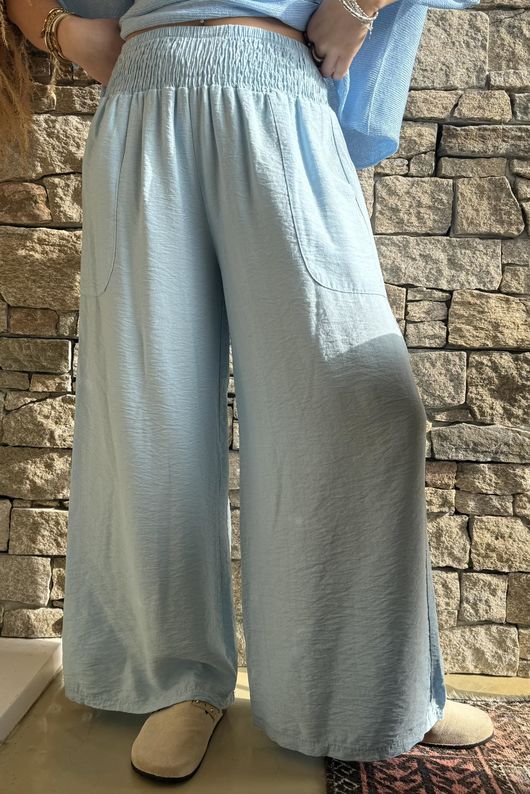 Basso Shirring Wide Leg Pant Light Denim